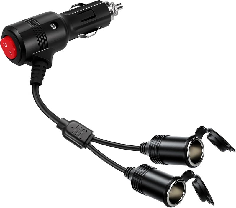 Vrllinking Cigarette Lighter Splitter ， 12v Splitter,Dual Cigarette Lighter adapters for Cars,12V Cigarette Lighter Plug with on/Off Switch, Overload Protection & Extension Cord 15A Fuses (Black 2 Ports) - Image 1
